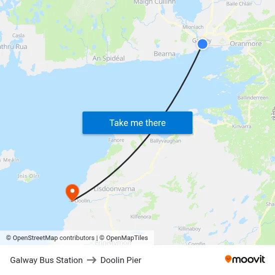 Galway Bus Station to Doolin Pier map
