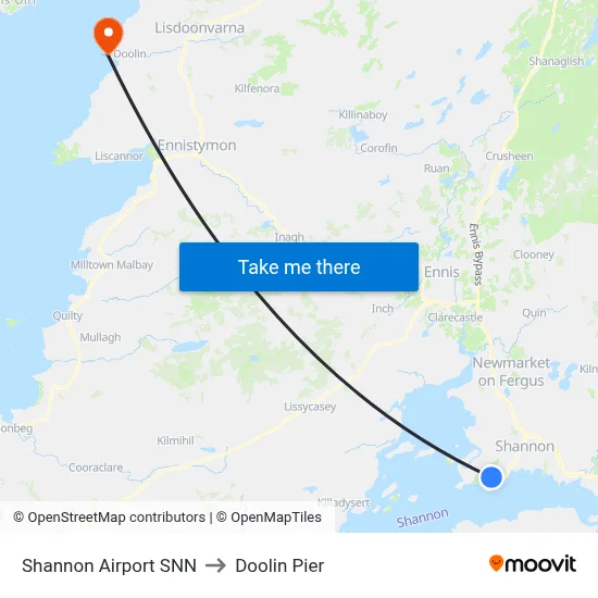 Shannon Airport SNN to Doolin Pier map