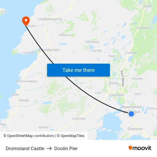 Dromoland Castle to Doolin Pier map