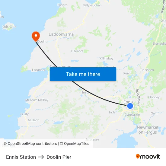 Ennis Station to Doolin Pier map