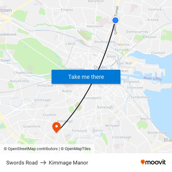 Swords Road to Kimmage Manor map