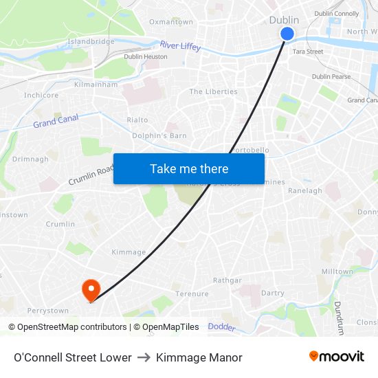 O'Connell Street Lower to Kimmage Manor map