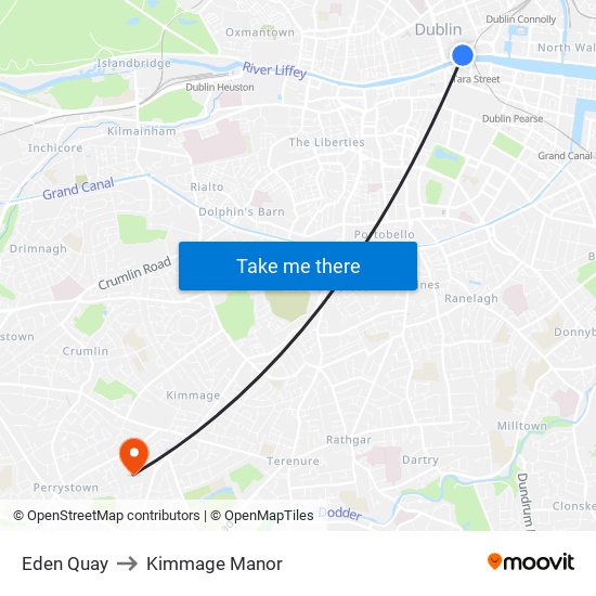 Eden Quay to Kimmage Manor map
