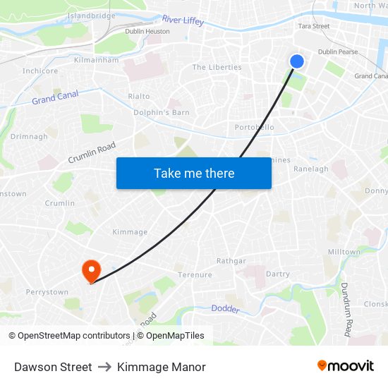 Dawson Street to Kimmage Manor map