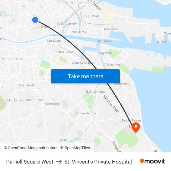 Parnell Square West to St. Vincent's Private Hospital map