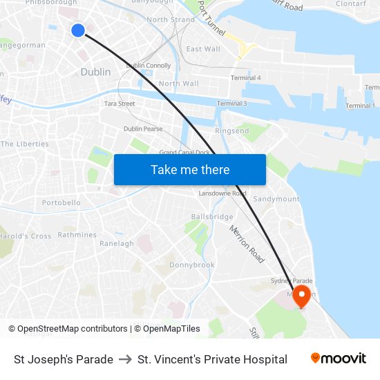 St Joseph's Parade to St. Vincent's Private Hospital map