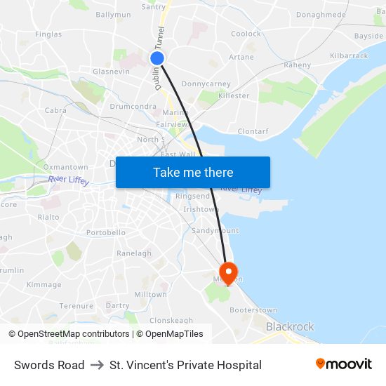 Swords Road to St. Vincent's Private Hospital map