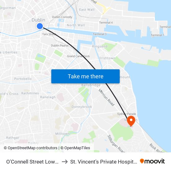 O'Connell Street Lower to St. Vincent's Private Hospital map