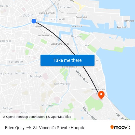 Eden Quay to St. Vincent's Private Hospital map
