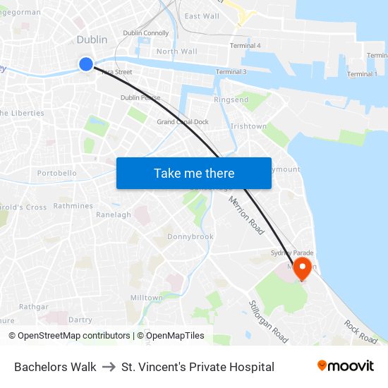 Bachelors Walk to St. Vincent's Private Hospital map