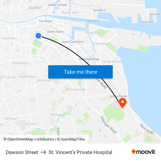 Dawson Street to St. Vincent's Private Hospital map