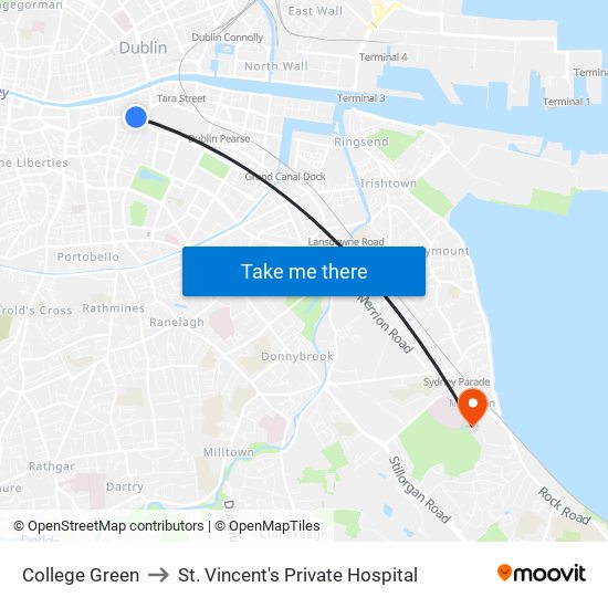 College Green to St. Vincent's Private Hospital map