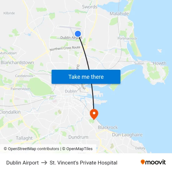 Dublin Airport to St. Vincent's Private Hospital map
