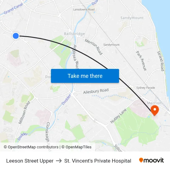 Leeson Street Upper to St. Vincent's Private Hospital map