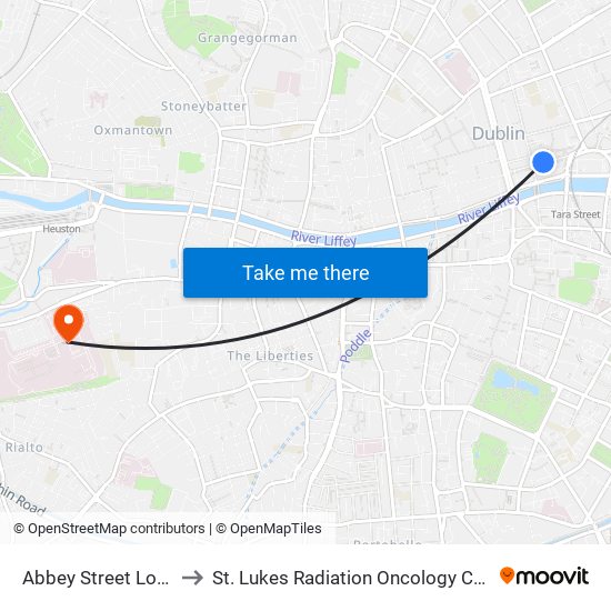 Abbey Street Lower to St. Lukes Radiation Oncology Centre map