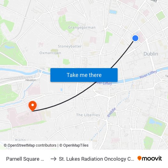 Parnell Square West to St. Lukes Radiation Oncology Centre map
