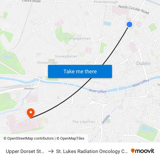 Upper Dorset Street to St. Lukes Radiation Oncology Centre map