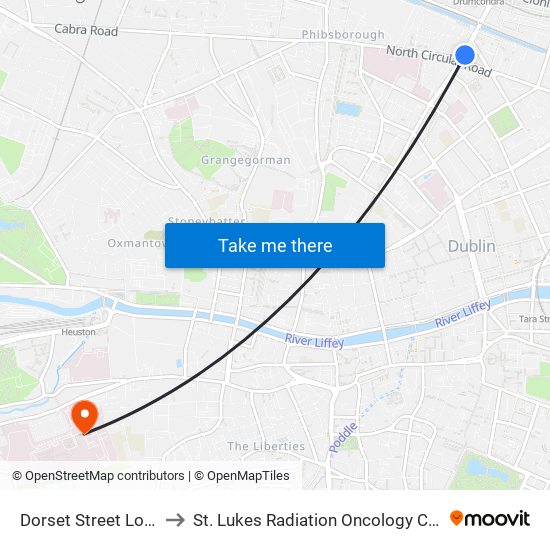 Dorset Street Lower to St. Lukes Radiation Oncology Centre map