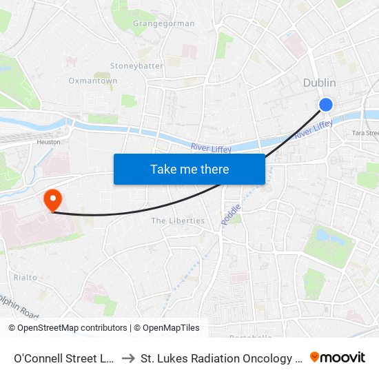 O'Connell Street Lower to St. Lukes Radiation Oncology Centre map