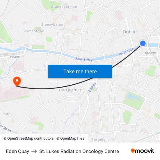 Eden Quay to St. Lukes Radiation Oncology Centre map