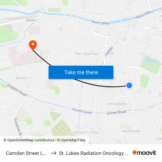 Camden Street Lower to St. Lukes Radiation Oncology Centre map