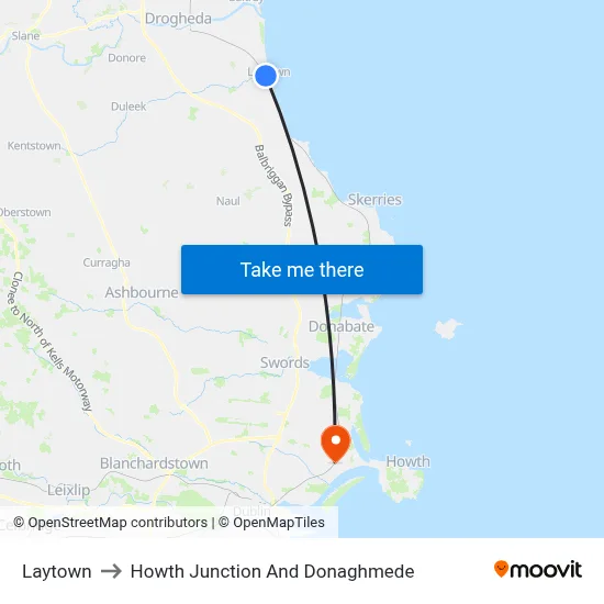 Laytown to Howth Junction And Donaghmede map