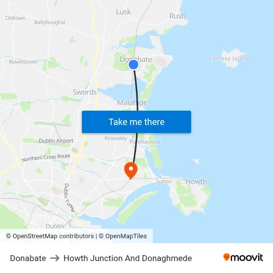 Donabate to Howth Junction And Donaghmede map