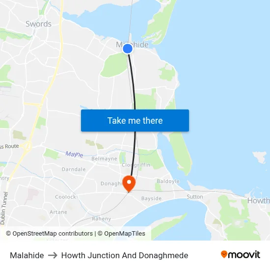 Malahide to Howth Junction And Donaghmede map