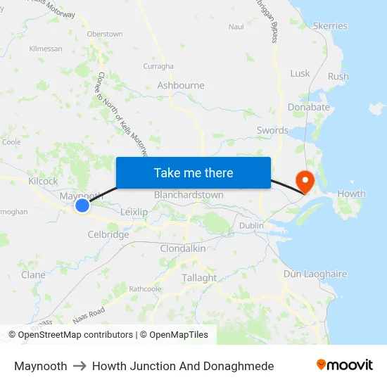 Maynooth to Howth Junction And Donaghmede map