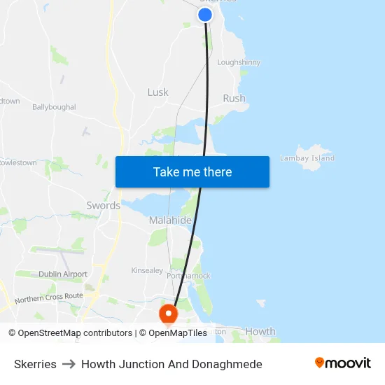 Skerries to Howth Junction And Donaghmede map
