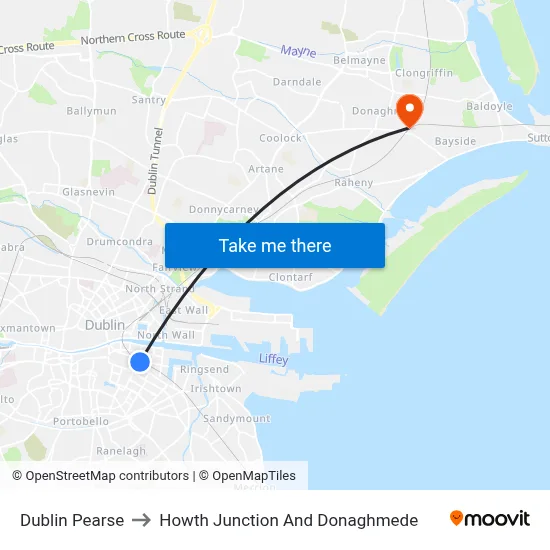 Dublin Pearse to Howth Junction And Donaghmede map