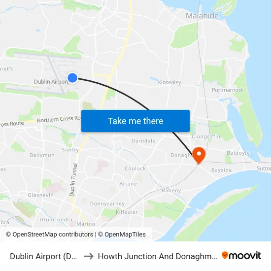 Dublin Airport (DUB) to Howth Junction And Donaghmede map