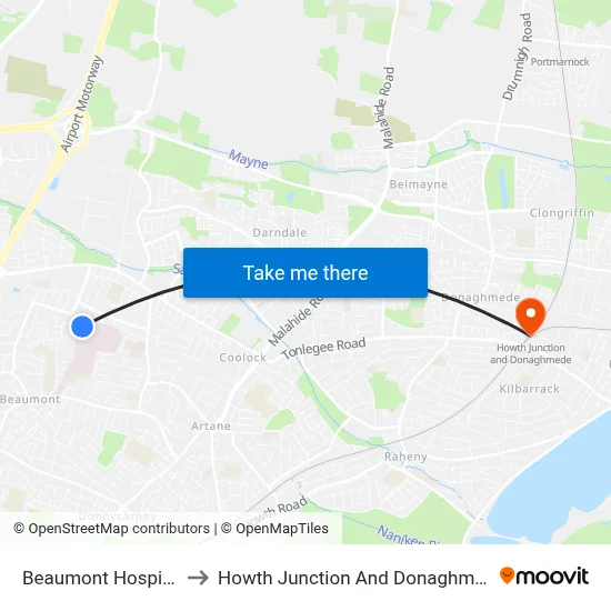 Beaumont Hospital, to Howth Junction And Donaghmede map