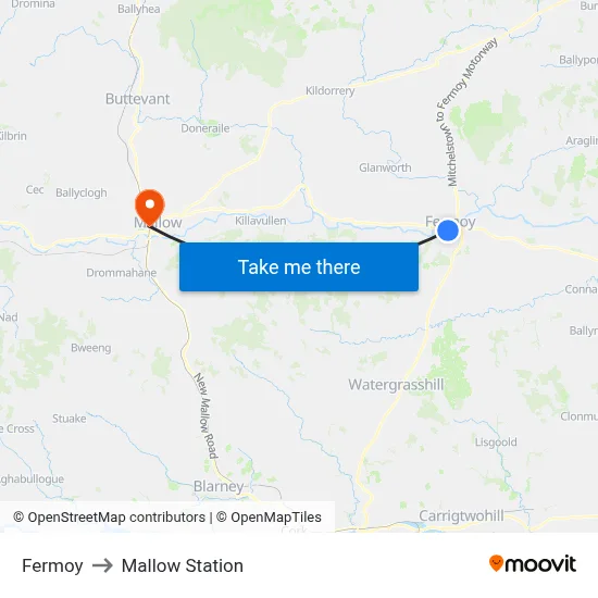 Fermoy to Mallow Station map