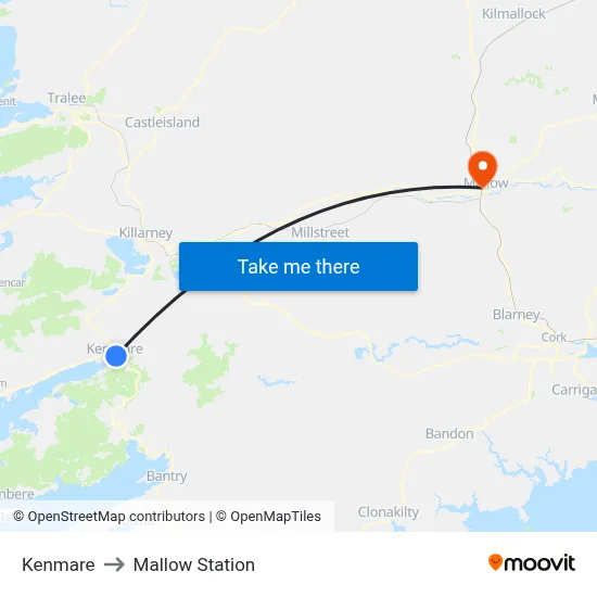 Kenmare to Mallow Station map