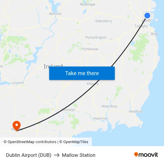 Dublin Airport (DUB) to Mallow Station map