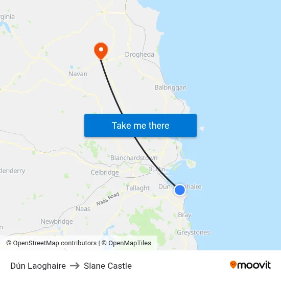 Dún Laoghaire to Slane Castle map