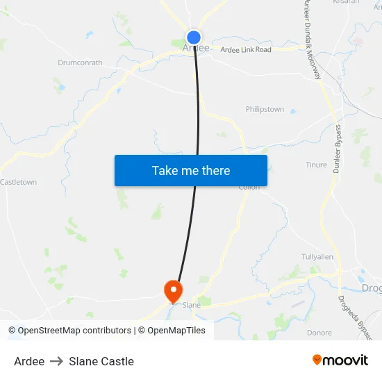 Ardee to Slane Castle map