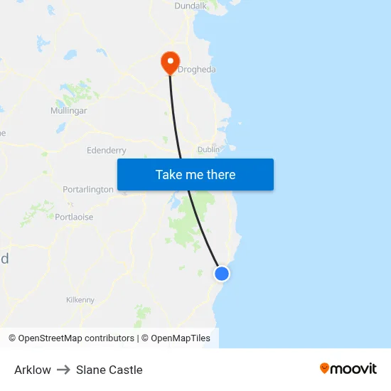 Arklow to Slane Castle map