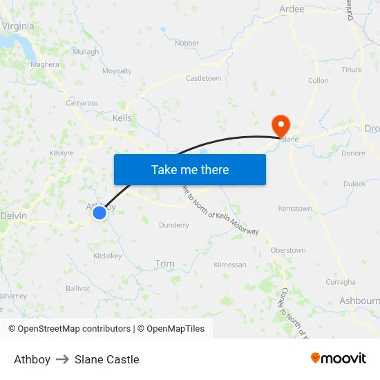 Athboy to Slane Castle map
