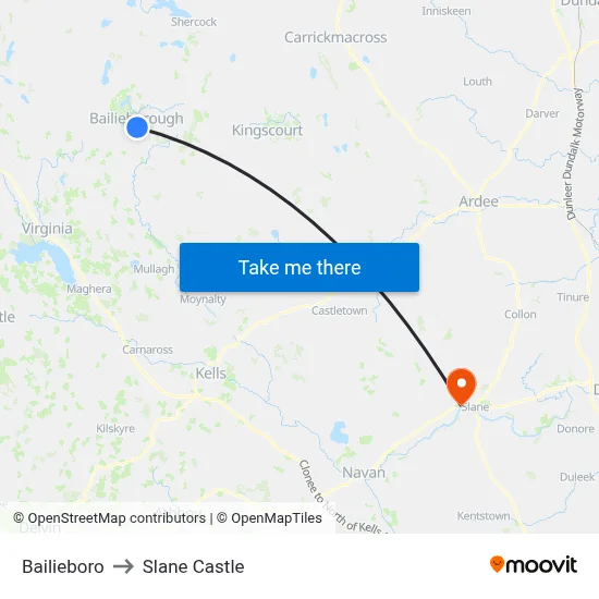 Bailieboro to Slane Castle map