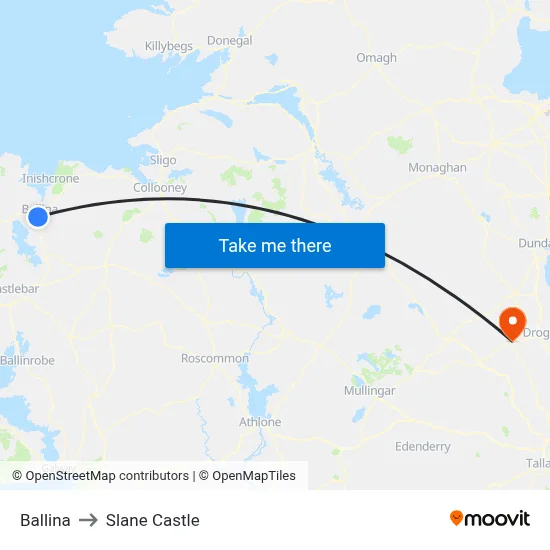 Ballina to Slane Castle map