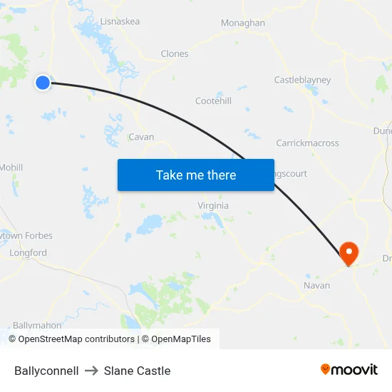Ballyconnell to Slane Castle map