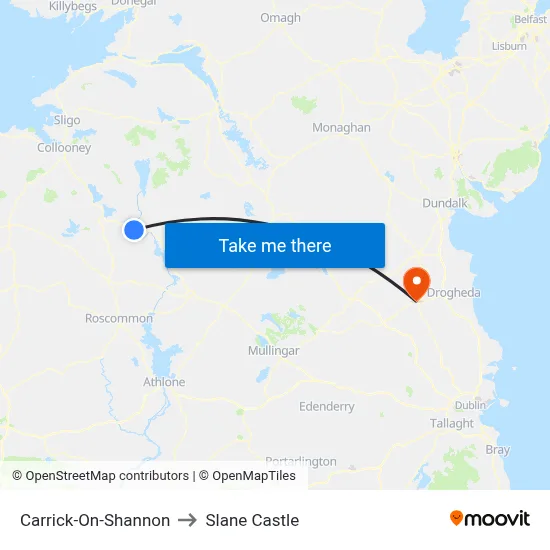 Carrick-On-Shannon to Slane Castle map