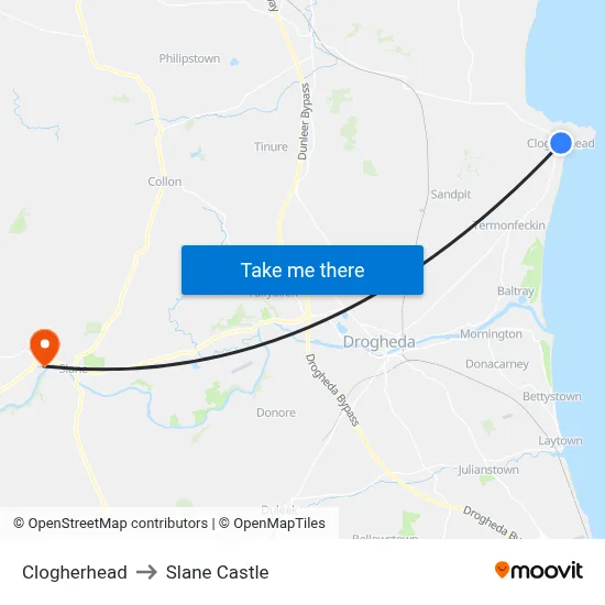 Clogherhead to Slane Castle map