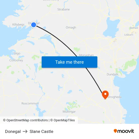 Donegal to Slane Castle map