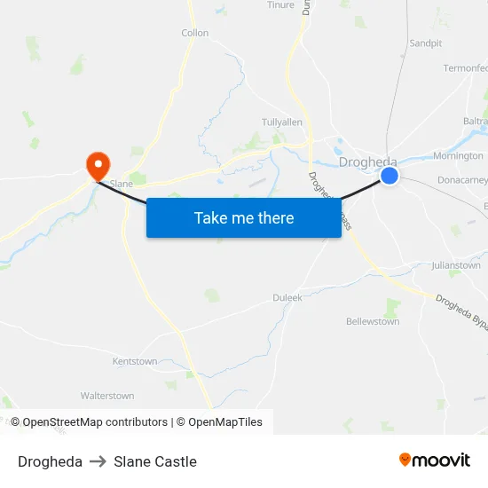 Drogheda to Slane Castle map