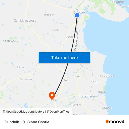 Dundalk to Slane Castle map
