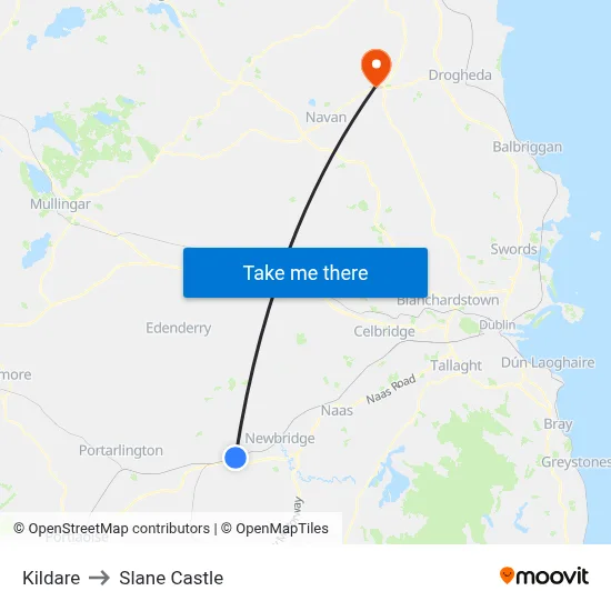 Kildare to Slane Castle map