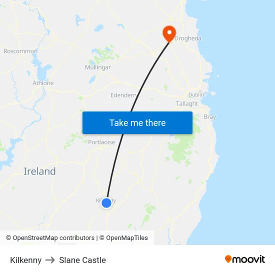 Kilkenny to Slane Castle map
